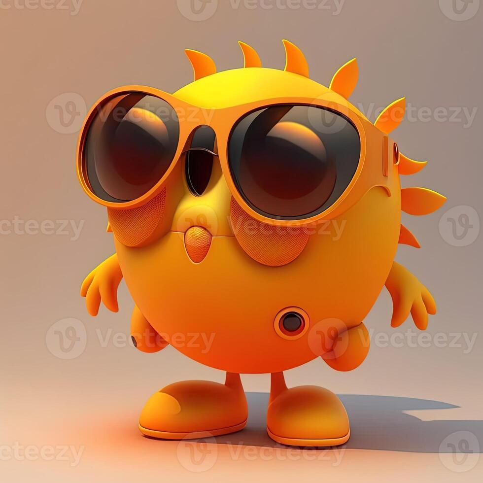 collection of happy, smiling, joyful cartoon style sun characters for summer, vacation design. Cartoon sun character wearing sunglasses. photo