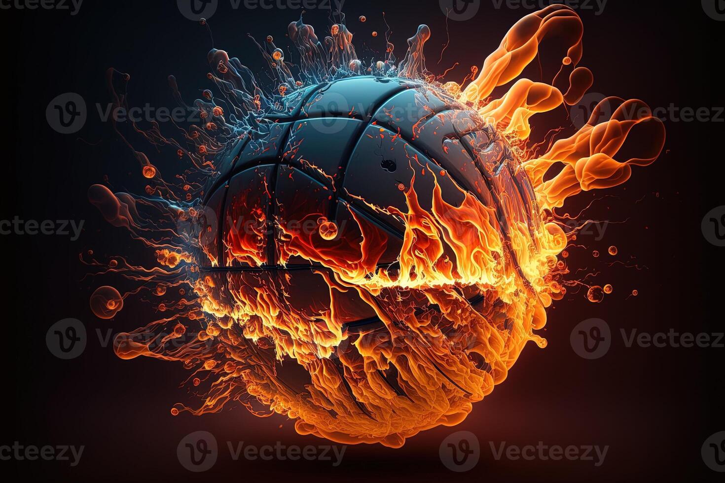 of a Glowing Ball Burning on Fire in Orange Flames, Giving off Heat and Smoke for Competitive Basketball A Visual representation of the Madness and Excitement of the Game photo