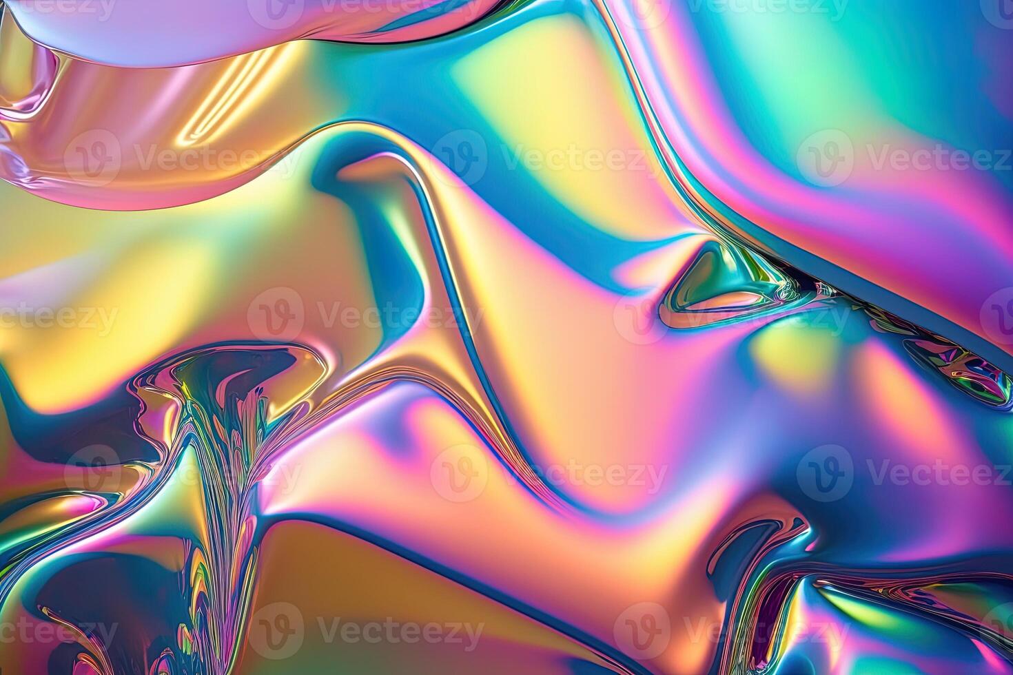 Holographic liquid background. Holograph color texture with foil effect. Halographic iridescent backdrop. Pearlescent gradient for design prints. Rainbow metal. photo