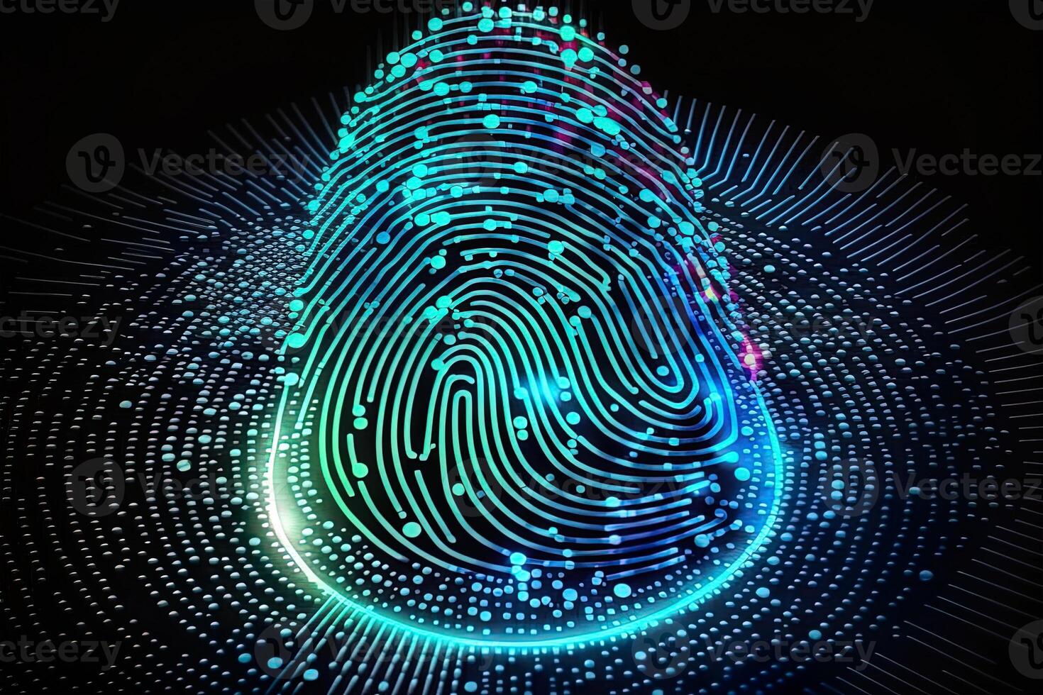 Photo of Holographic Fingerprint Security in the Digital Age, Protecting Big Data with AI Technology . Fingerprint integrated in a printed circuit, releasing binary codes.