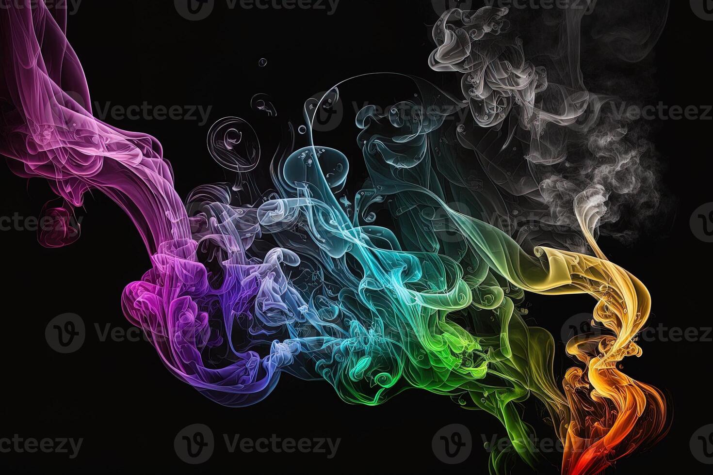 a colorful smoke cloud is shown in this image, it looks like it is floating in the air and is very dark and blue and yellow, with a black background. photo