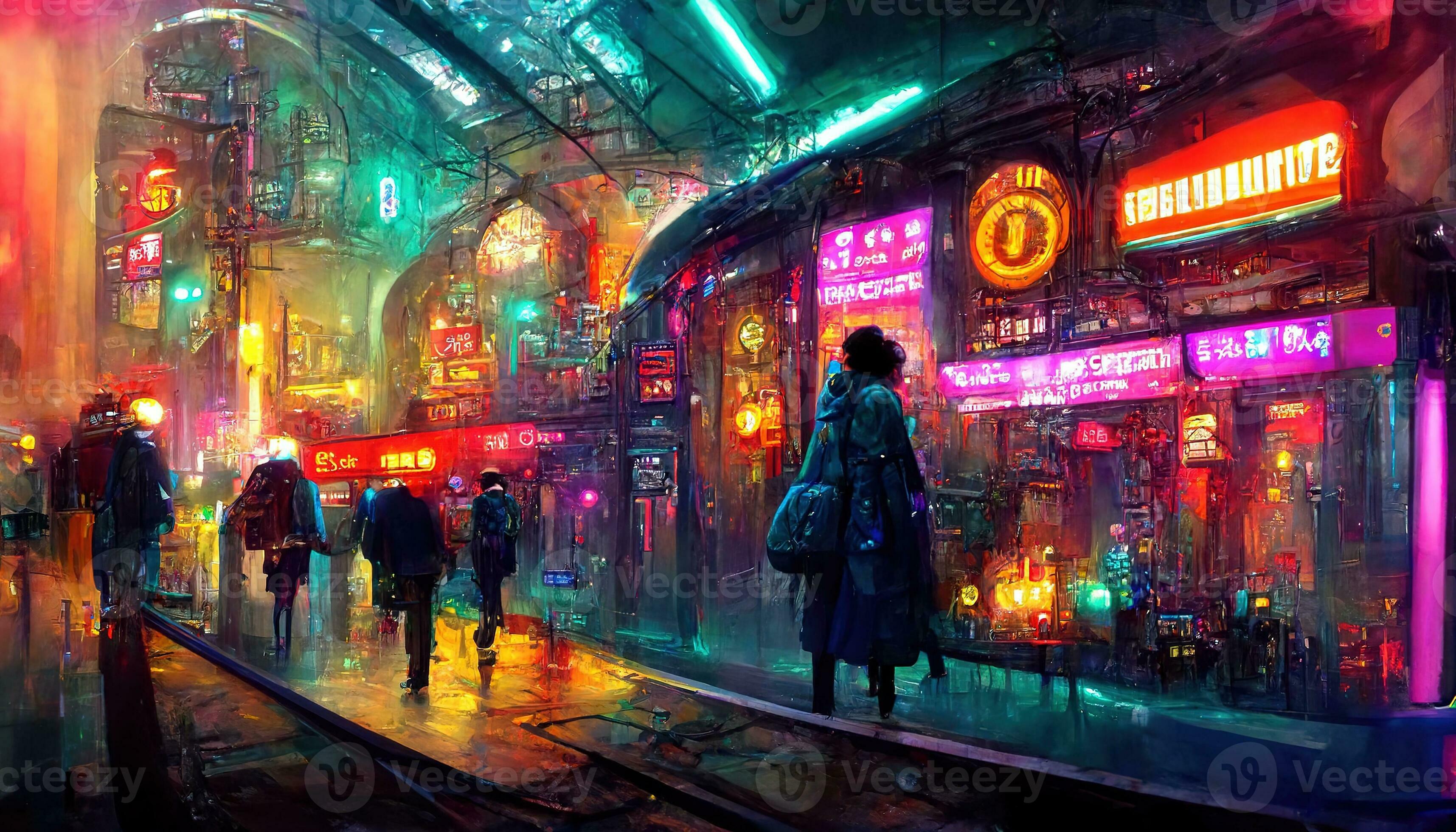 Cyberpunk Street Neon Night Wallpaper 4K