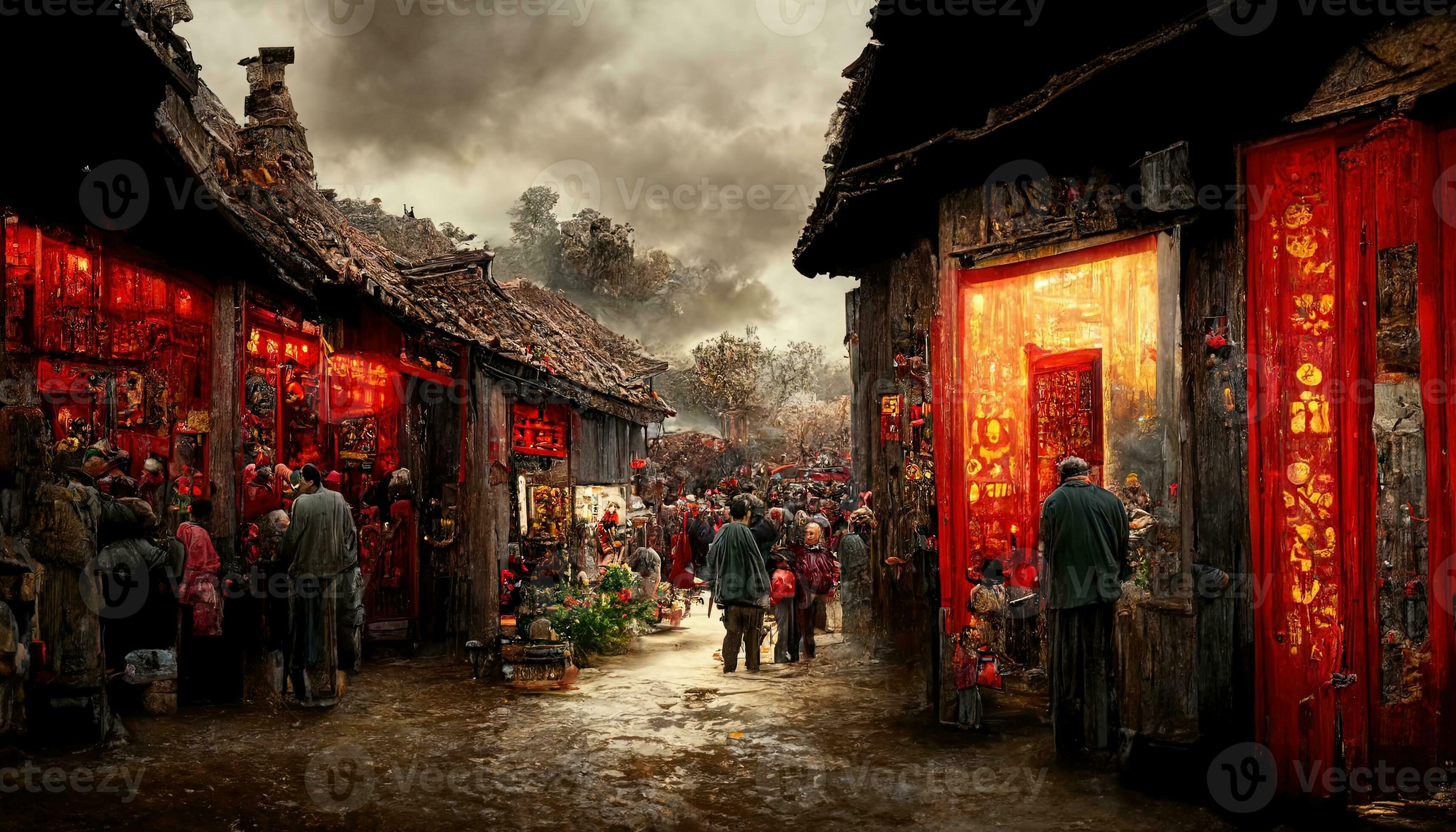 Ancient Chinese Village Chinese New Year Peach Flower Blossom Multi Ancient Chinese Village Chinese New Year Peach Flower Blossom Multi