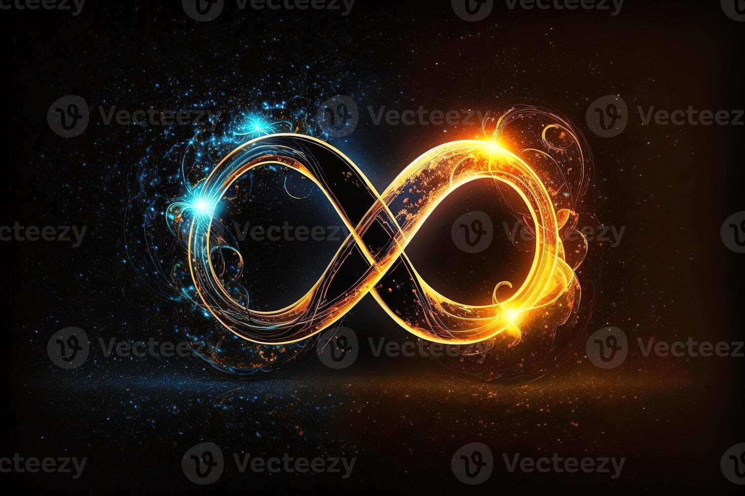 glowing neon infinity symbol in the night. . Infinity, eternity, infinite, endless, loop symbols. photo