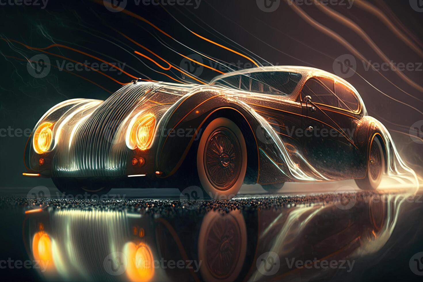 hyper car neon background . Streamline test over the modern car design, diffuse plastic optic, some glowing contours illuminate the car details, dark scene, cinematic lightning photo