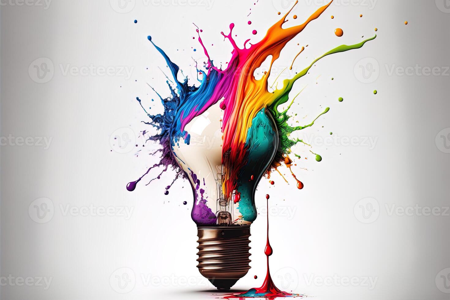 illustration of colorful bulb with splash of colors on white background. Creativity, eureka, imagination, inspiration. . Idea and solution concept photo