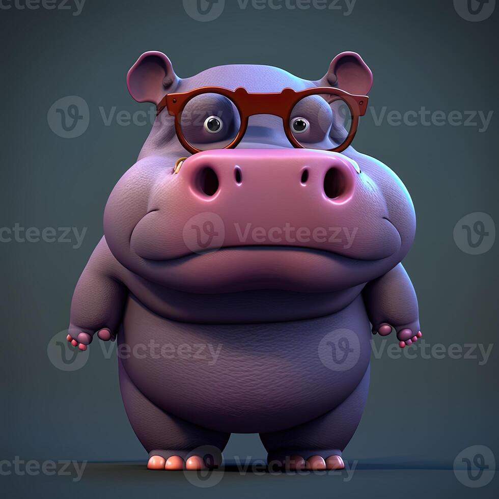 collection of happy, smiling, joyful cartoon style Hippo characters for summer, vacation design. Cartoon Hippo smiling avatar photo