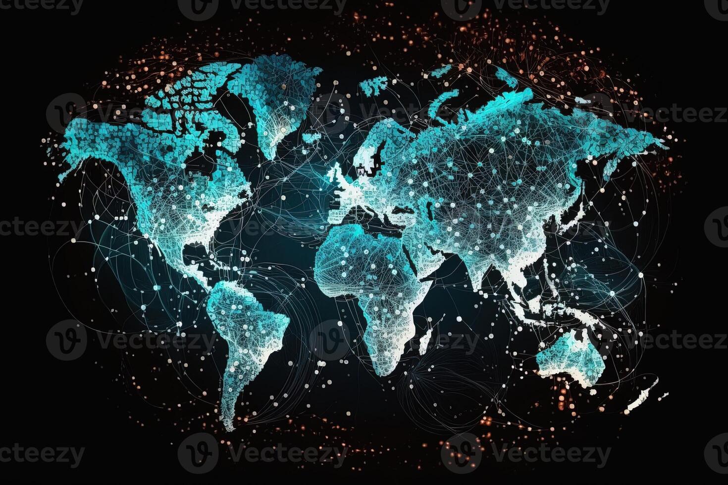 Global map of the world, the earth communication technologies with internet effect. Futuristic modern photo