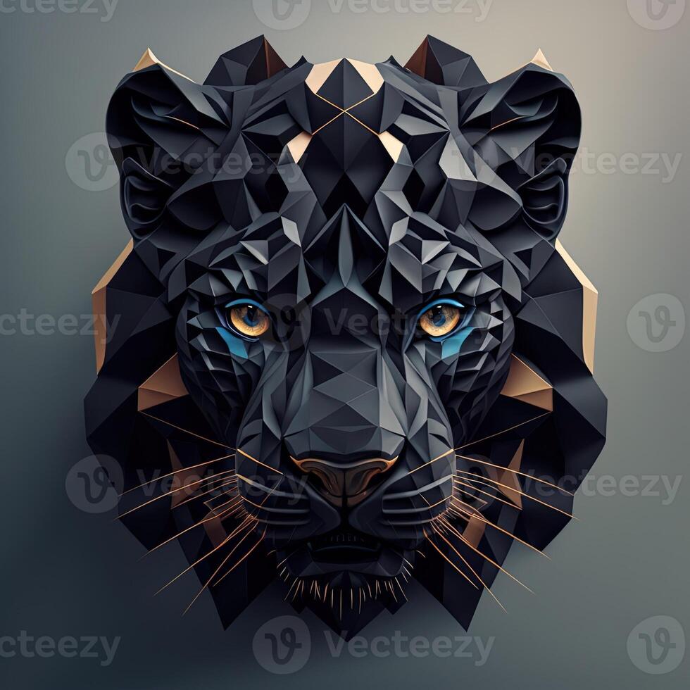 illustration of creative of black panther made of colorful geometric shapes on background. Leader, courage, strong and brave, majestic black panther. photo