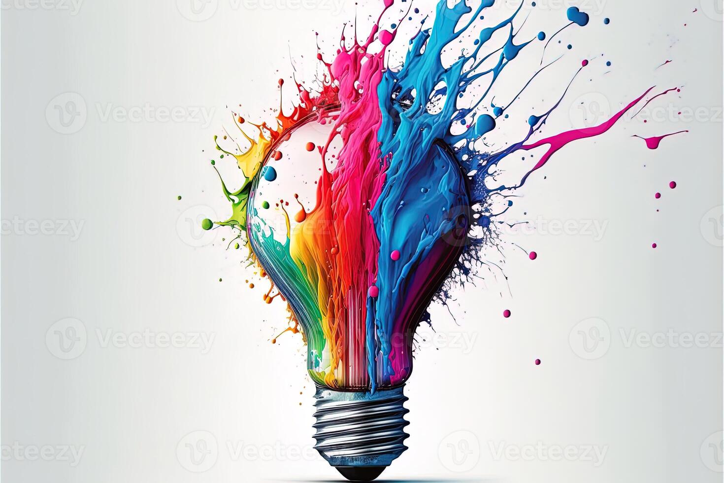 illustration of colorful bulb with splash of colors on white background. Creativity, eureka, imagination, inspiration. . Idea and solution concept photo