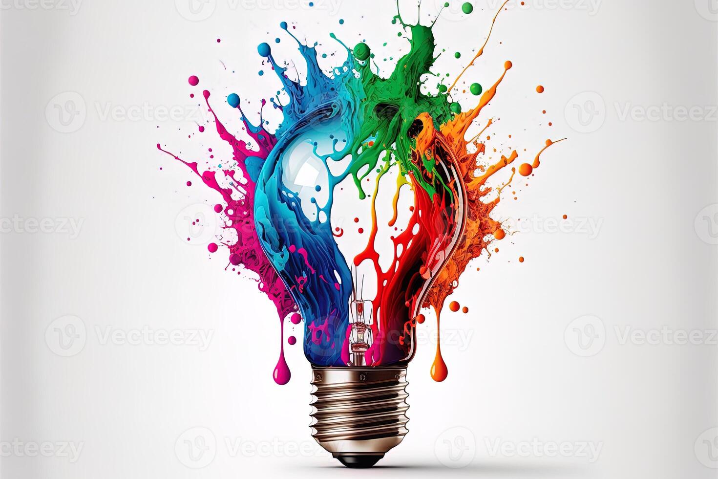 illustration of colorful bulb with splash of colors on white background. Creativity, eureka, imagination, inspiration. . Idea and solution concept photo