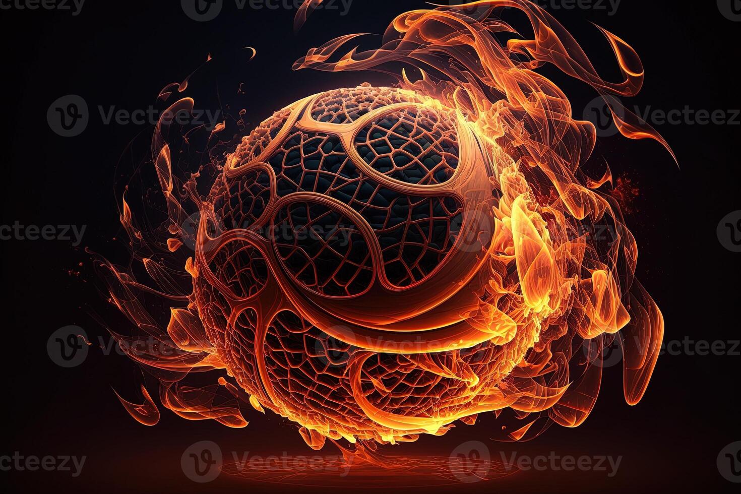 of a Glowing Ball Burning on Fire in Orange Flames, Giving off Heat and Smoke for Competitive Basketball A Visual representation of the Madness and Excitement of the Game photo