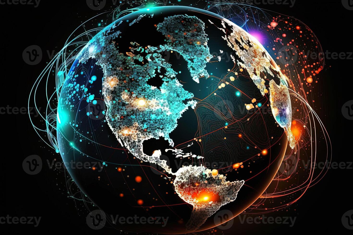 Global map of the world, the earth communication technologies with internet effect. Futuristic modern photo