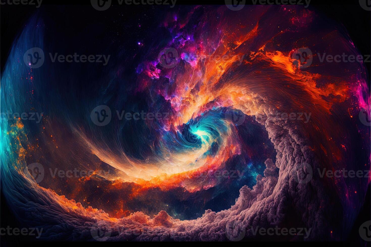 Space nebula panorama, equirectangular projection, environment map. HDRI spherical panorama. Space background with nebula and stars, black hole in space. photo