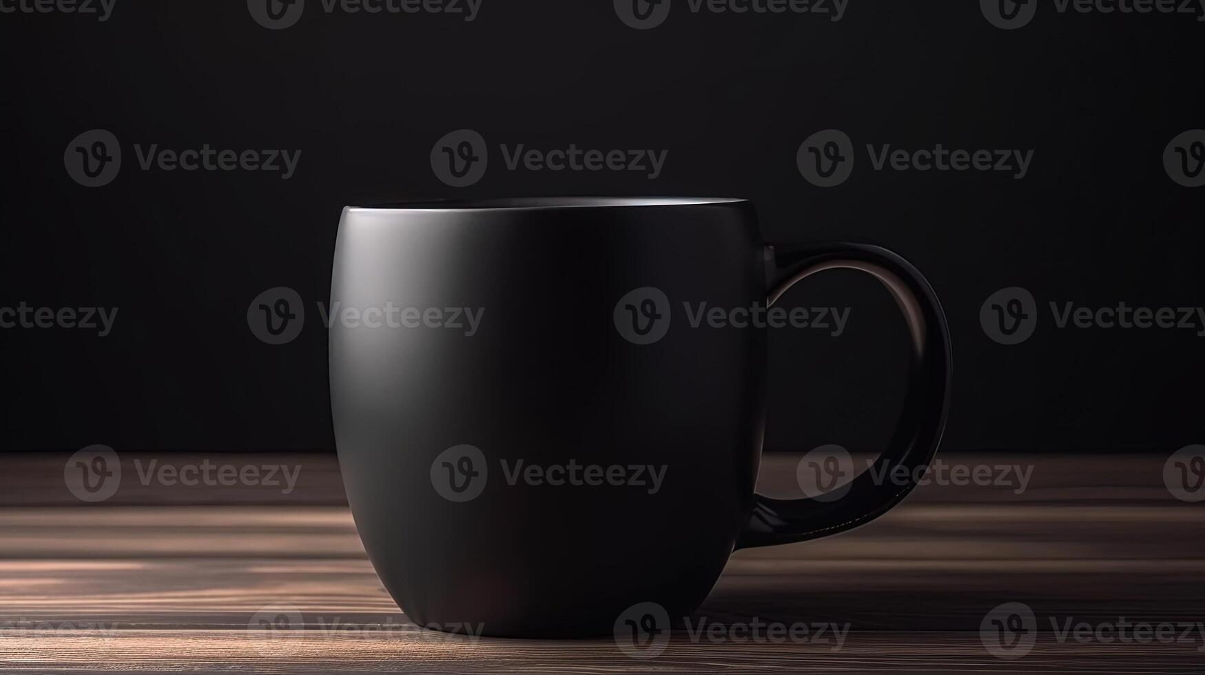 , Black ceramic cup set-up in at home interior, mug mock up blank. photo