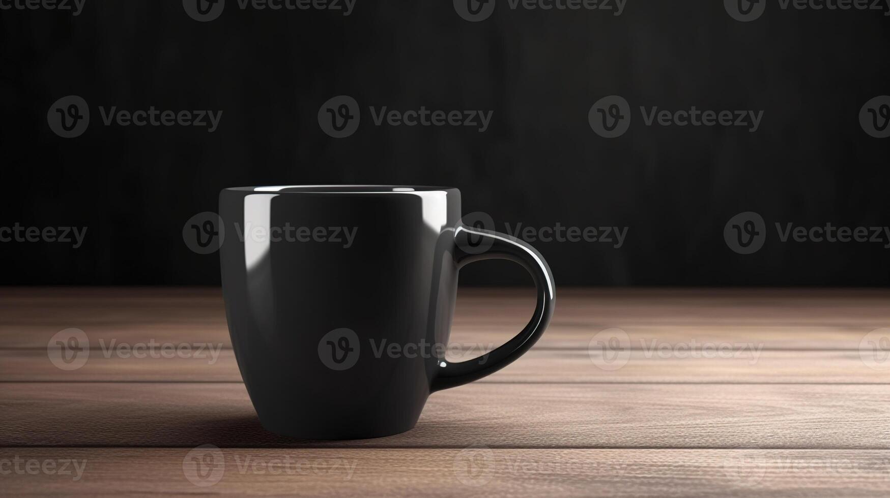 , Black ceramic cup set-up in at home interior, mug mock up blank. photo