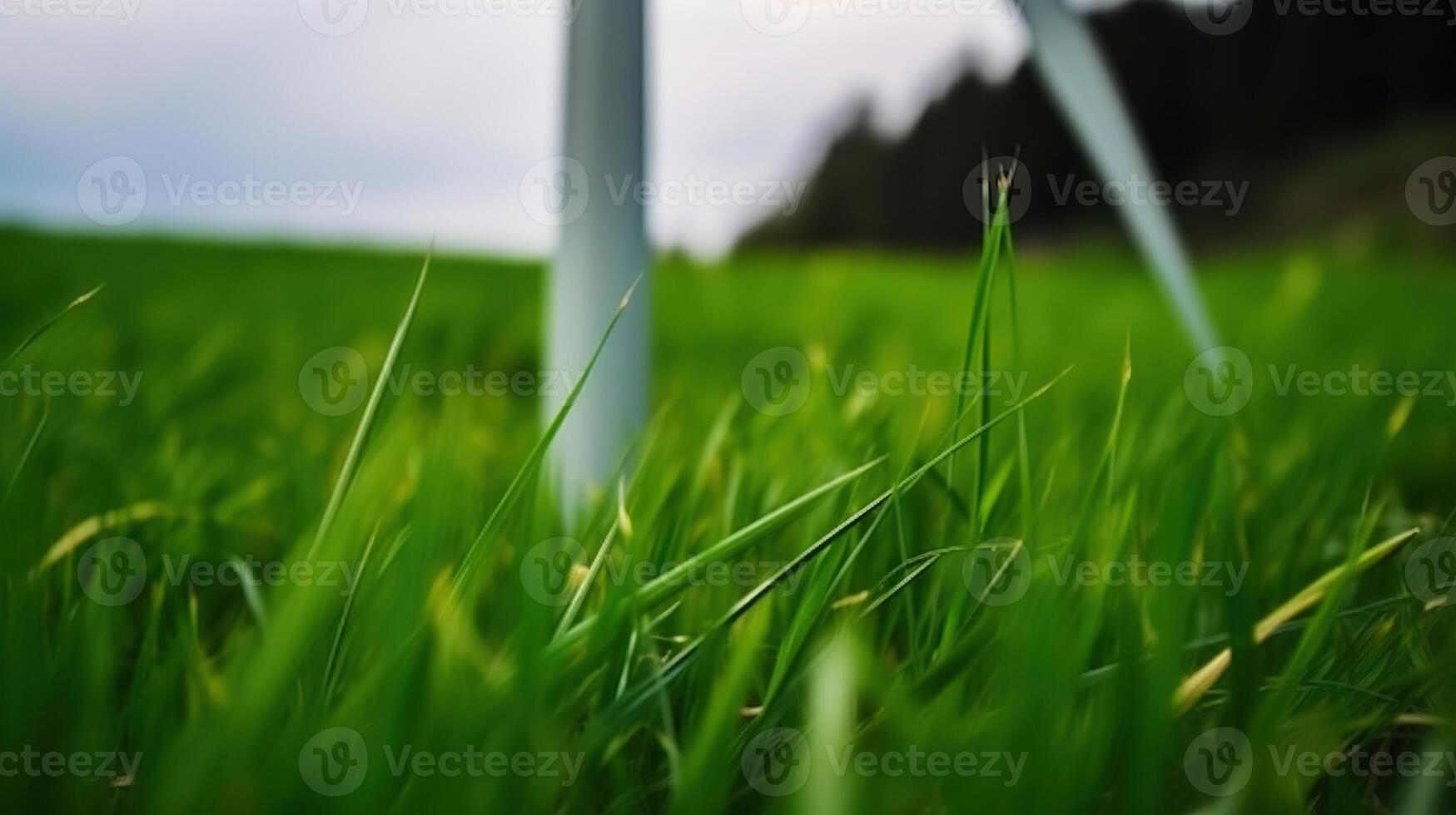 , wind turbines in a field, green farm landscape. Environmentally eco-friendly power generation. Renewable energy source. photo