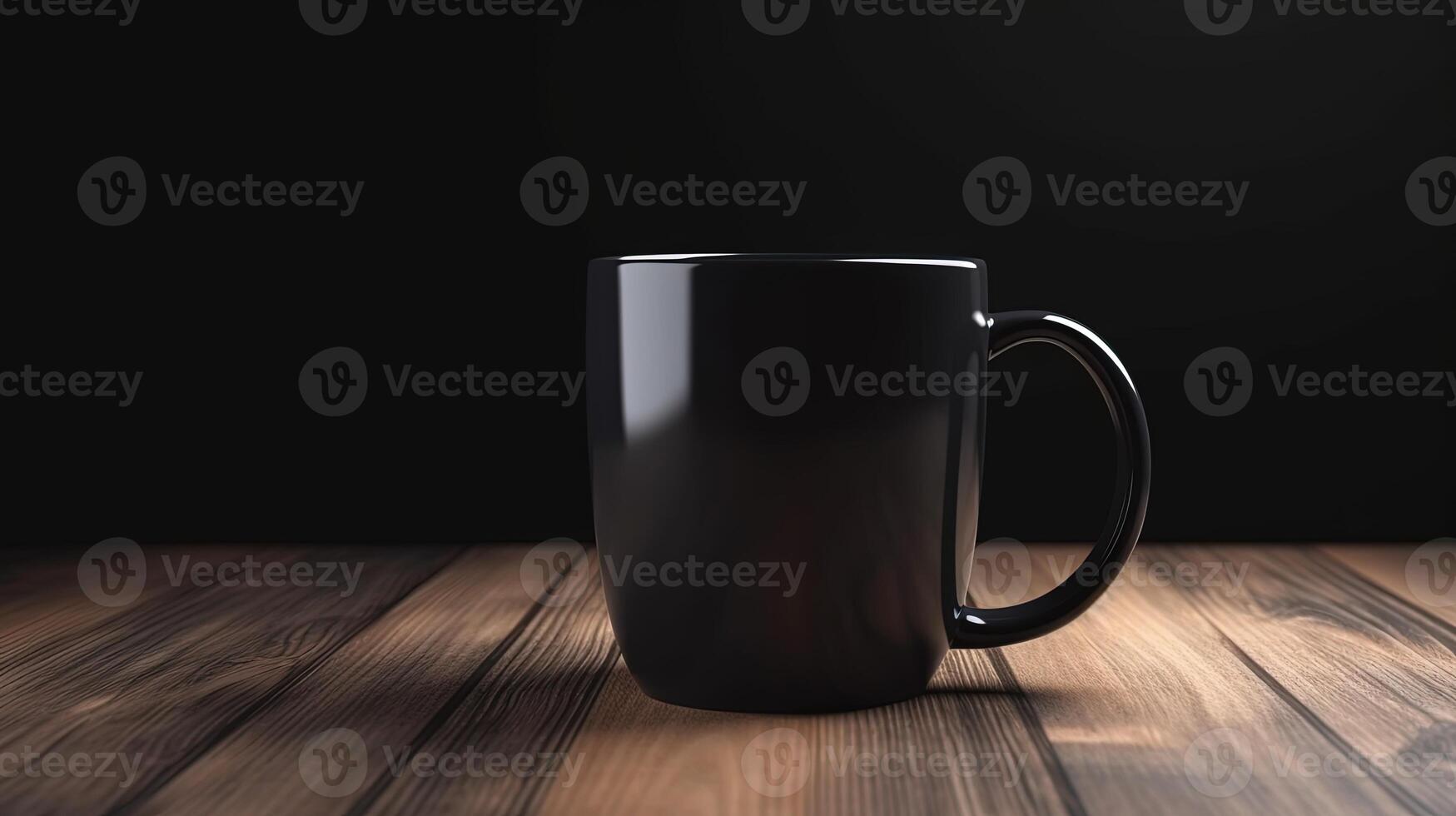 , Black ceramic cup set-up in at home interior, mug mock up blank. photo