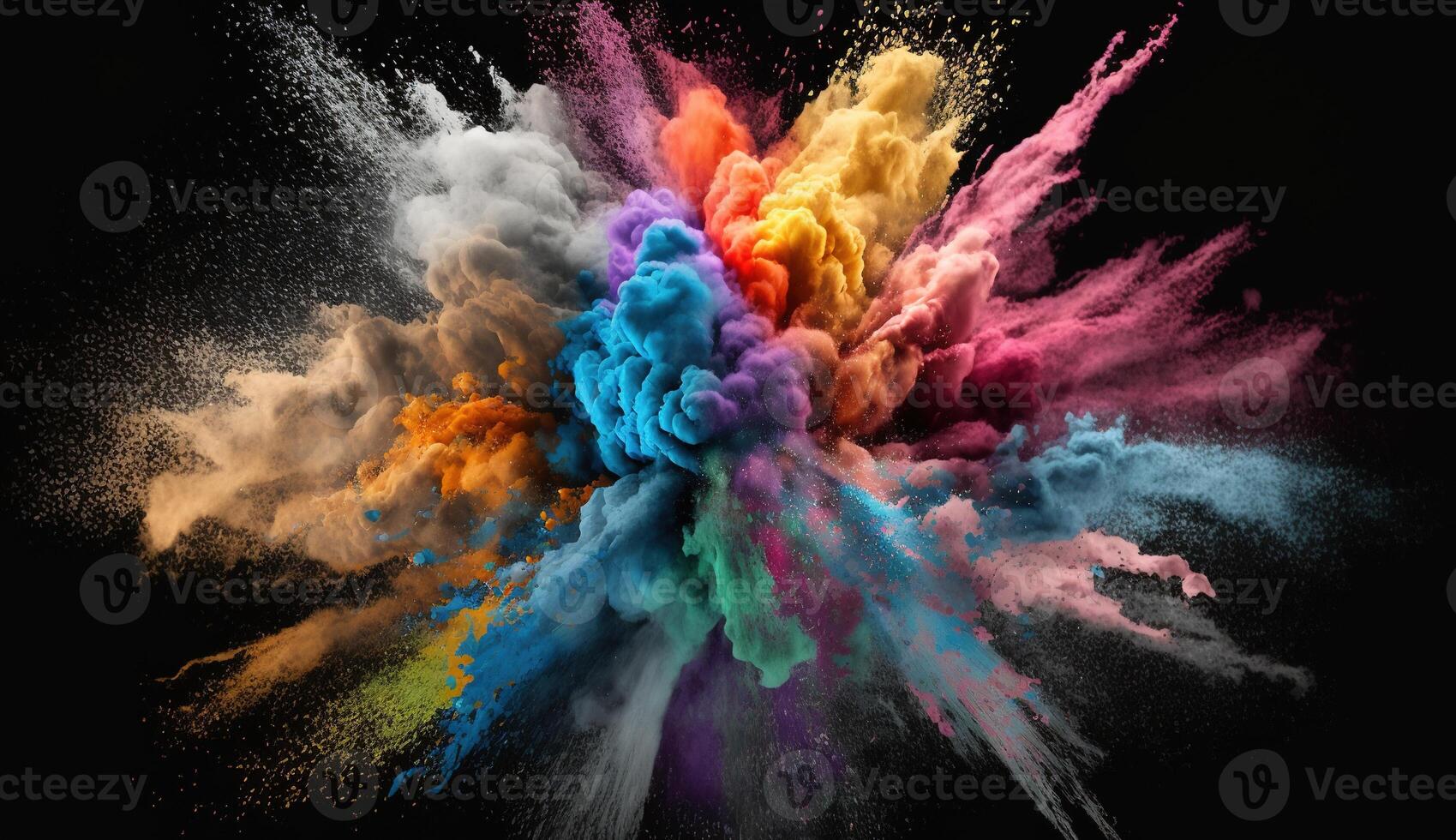 , Flowing isolated colorful sand and powder with splashes. Bright banner, 3D effect, modern macro realistic abstract background illustration, dark background.. photo