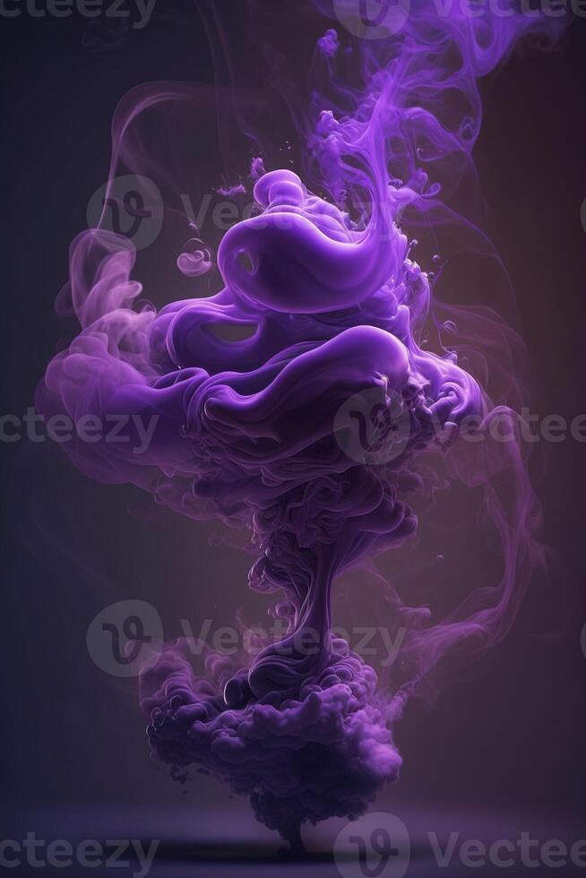 , Flowing lavender violet liquid and smoke with splashes. Bright fluid banner, 3D effect, modern macro realistic abstract vertical background illustration, ink in water effect. photo