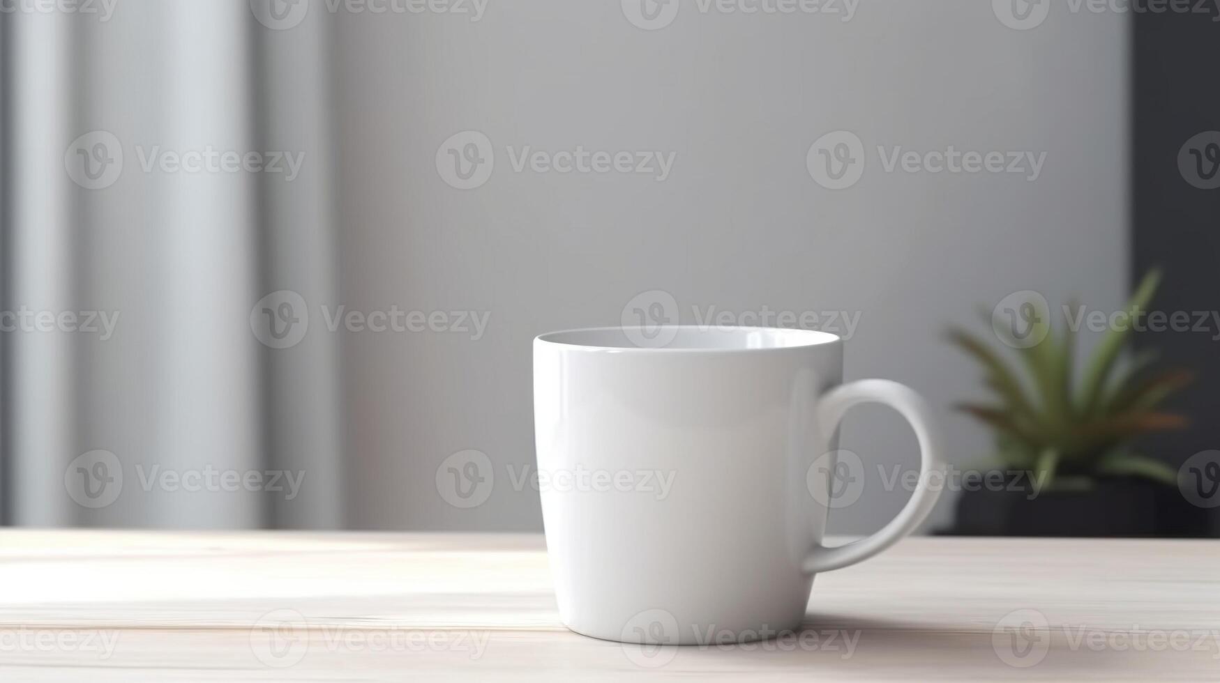, White ceramic cup set-up in at home interior, mug mock up blank. photo