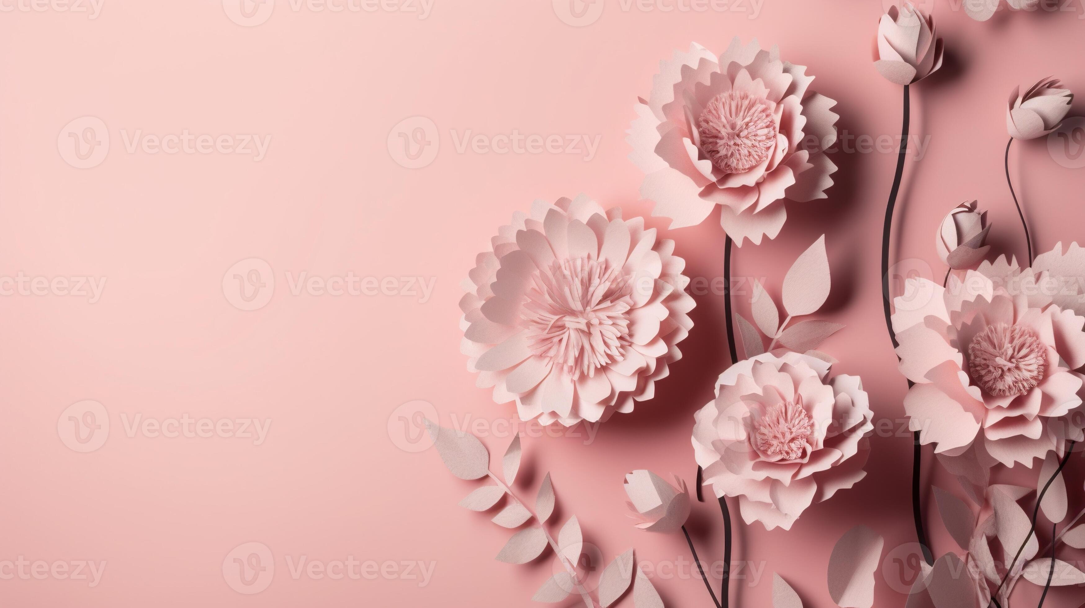 Generative AI, Paper Cut Craft Flowers and Leaves, Light Pink Color, Floral  Origami Textured Background, Spring Mood. Stock Illustration - Illustration  of frame, flower: 273960635