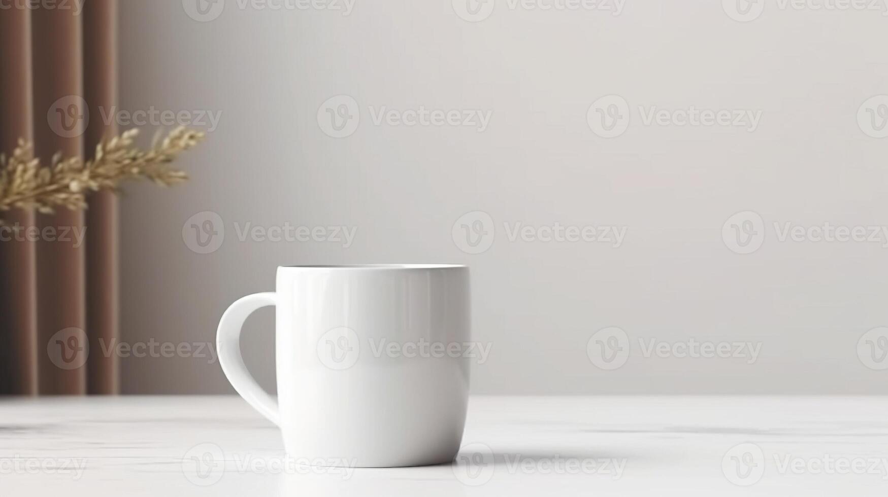 , White ceramic cup set-up in at home interior, mug mock up blank. photo