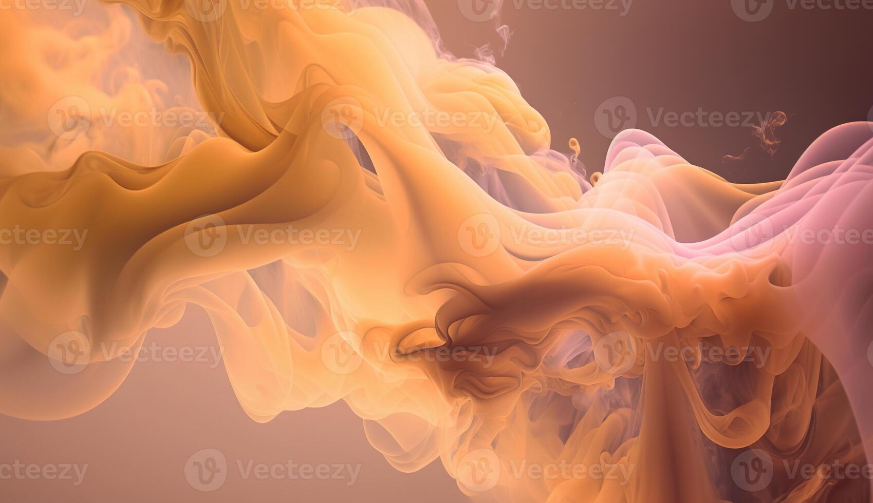 , Flowing light apricot crush smoke with splashes. Soft fluid banner, spring female mood, 3D effect, modern macro realistic abstract background illustration, ink in water effect. photo