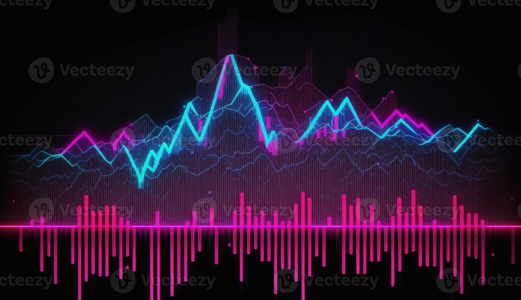 , stock market chart lines, financial graph on technology in blue and pink neon colors, financial meltdown. Technology concept, trading market concept. photo