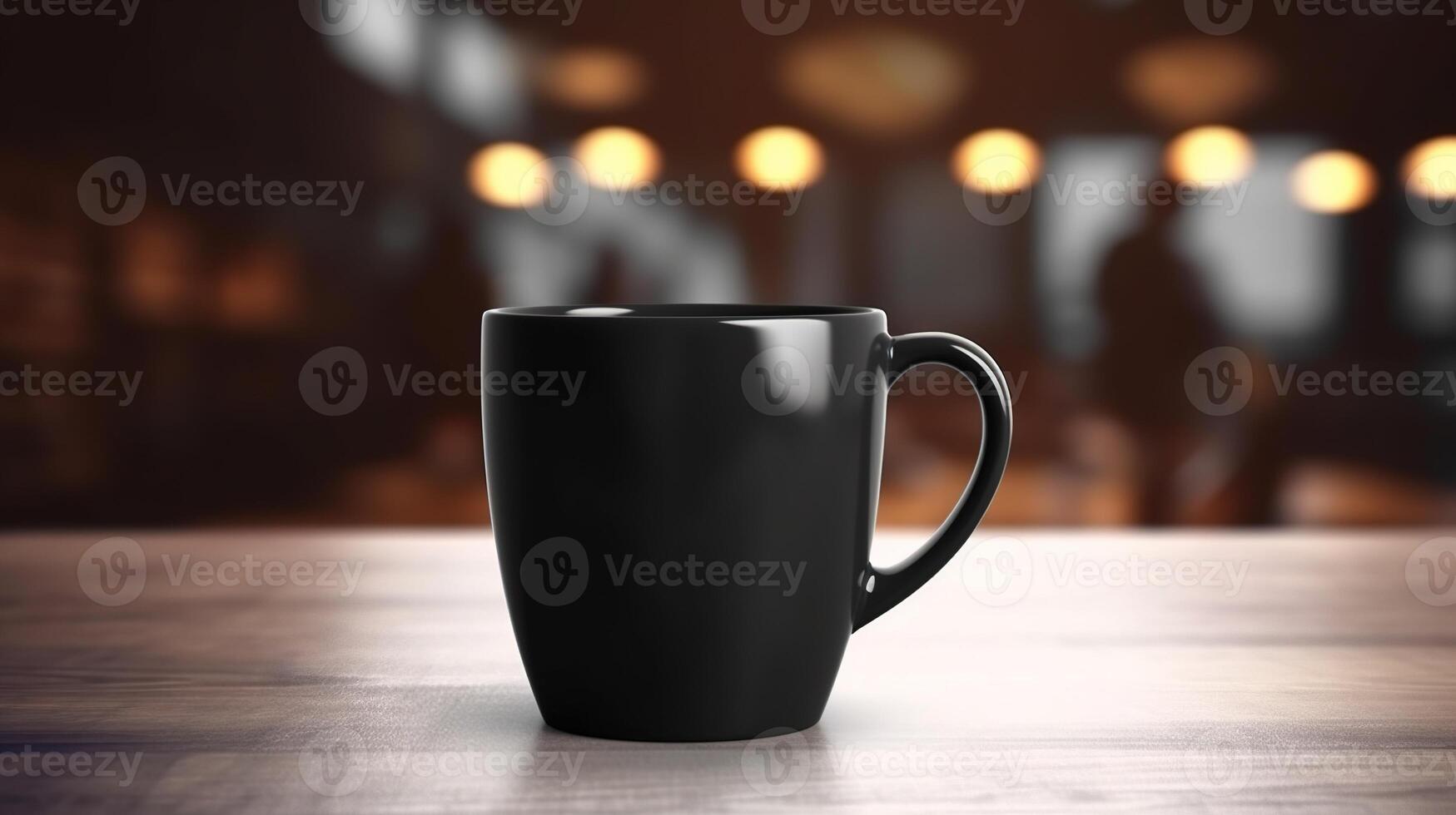 , Black ceramic cup set-up in at home interior, mug mock up blank. photo