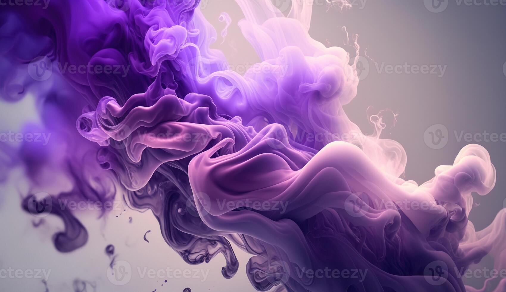 , Flowing lavender violet liquid and smoke with splashes. Bright fluid banner, 3D effect, modern macro realistic abstract background illustration, ink in water effect. photo