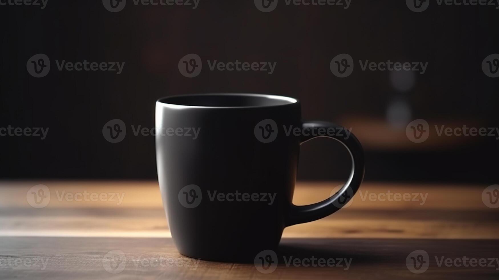 , Black ceramic cup set-up in at home interior, mug mock up blank. photo