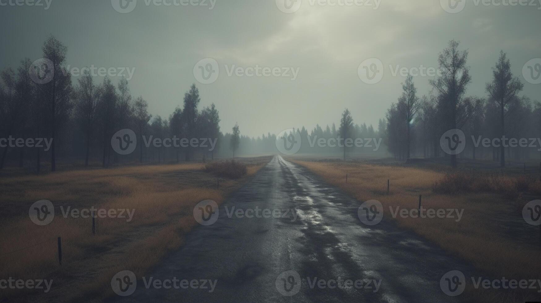 , Landscape, lonely road, mountains, country side. Photorealistic horizontal illustration, asphalt road, wilderness area photo