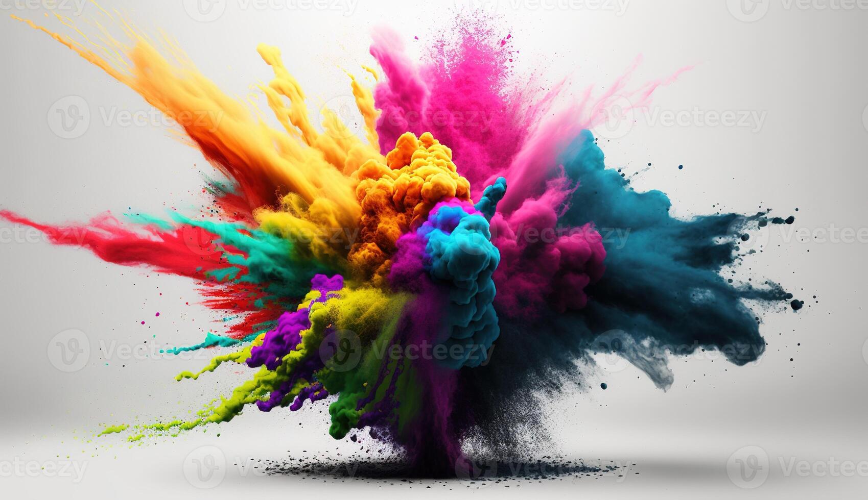 , Flowing isolated colorful sand and powder with splashes. Bright banner, 3D effect, modern macro realistic abstract background illustration, white background. photo