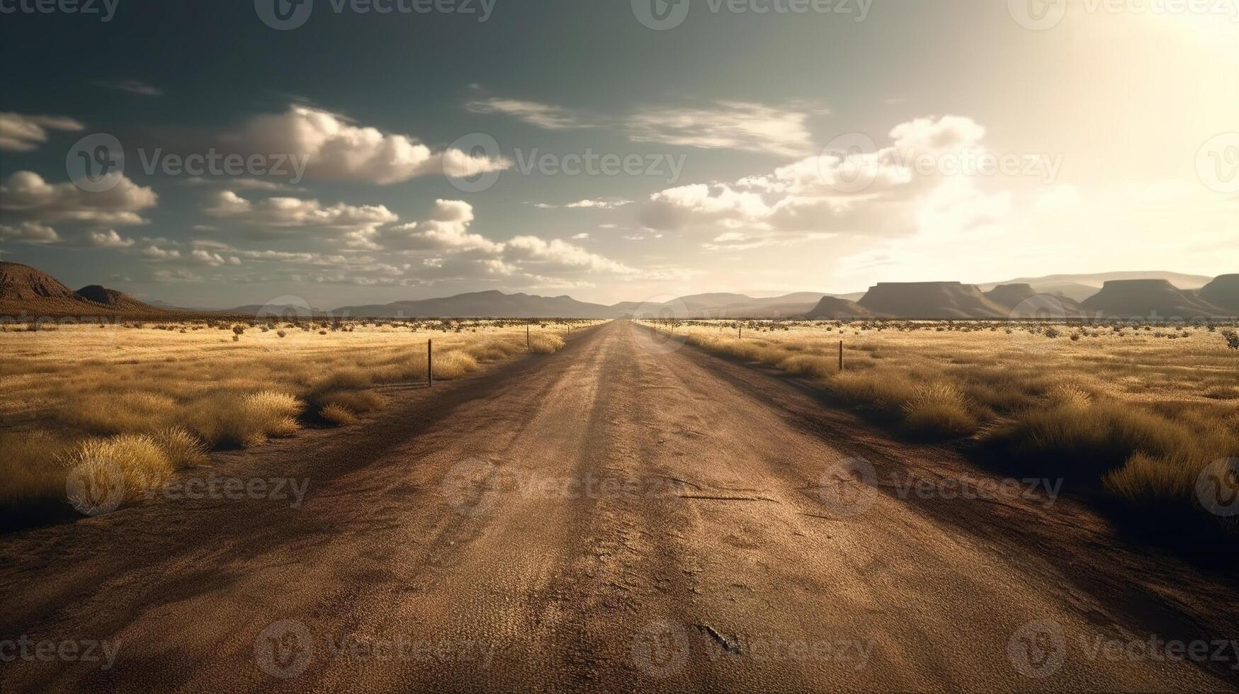 , Landscape, lonely road, mountains, country side. Photorealistic horizontal illustration, asphalt road, wilderness area photo