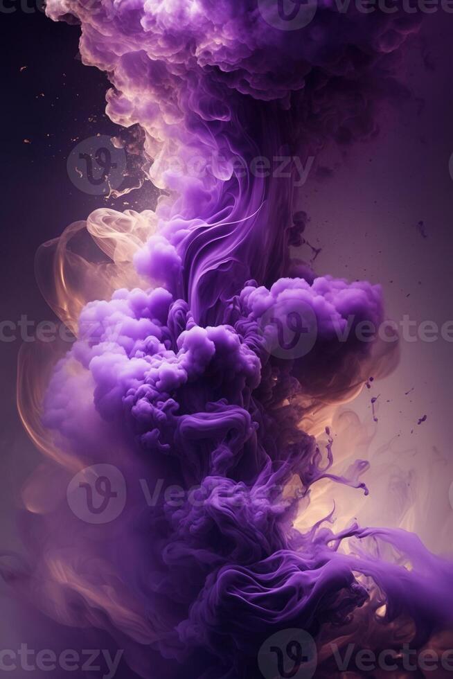 , Flowing lavender violet liquid and smoke with splashes. Bright fluid banner, 3D effect, modern macro realistic abstract vertical background illustration, ink in water effect. photo