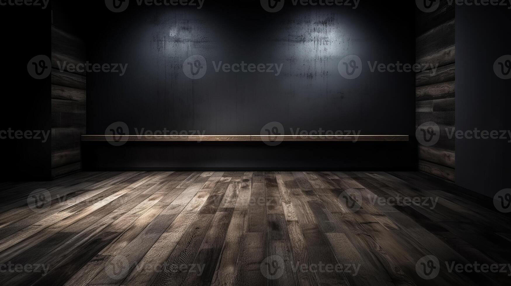 Cleanse light somber divider with shocking chiaroscuro and wooden floor. Empower establishment for thing presentation. Creative resource, photo