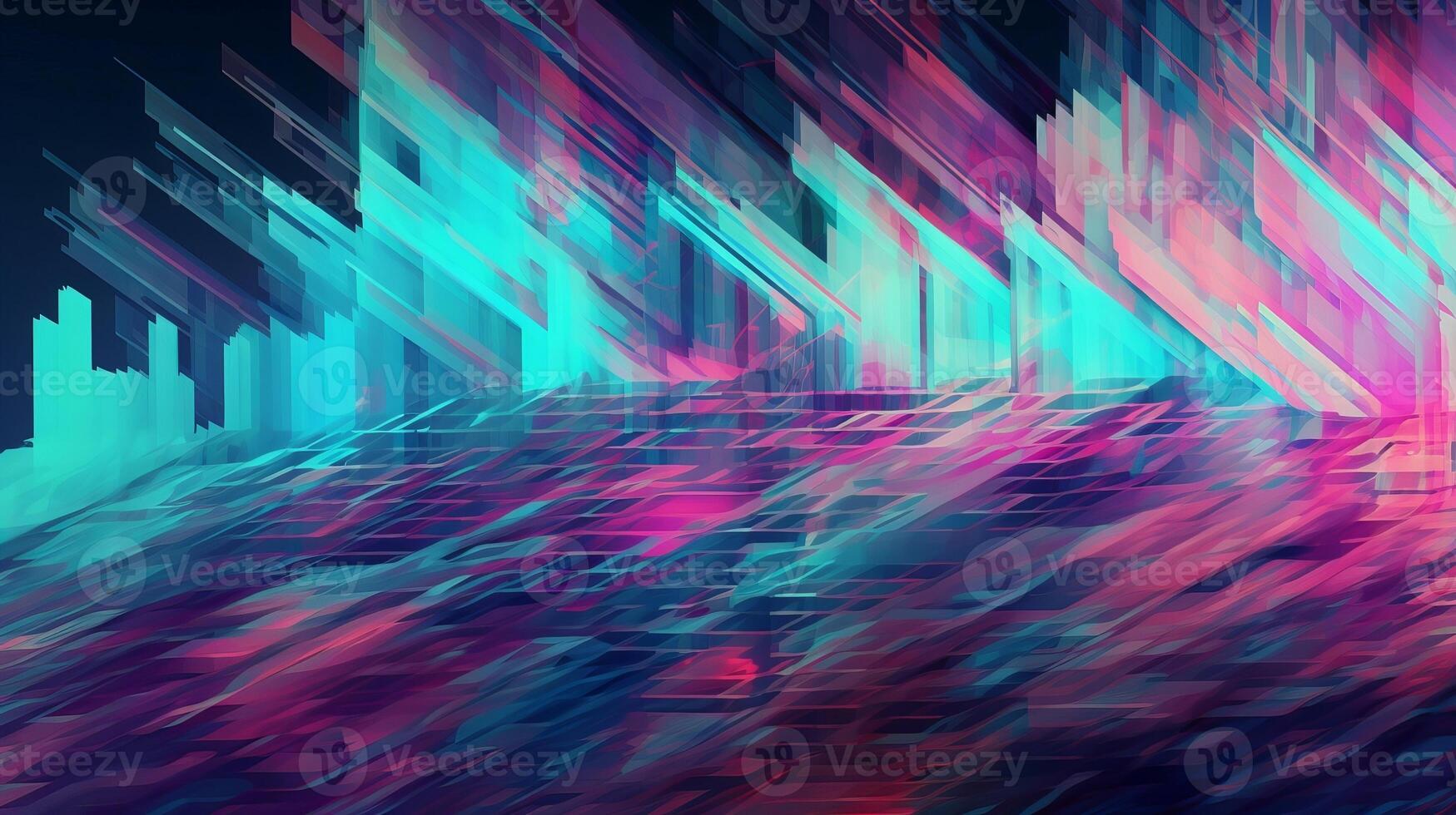 Curiously blue, mint and pink foundation with joining computerized glitch and mutilation impact. photo