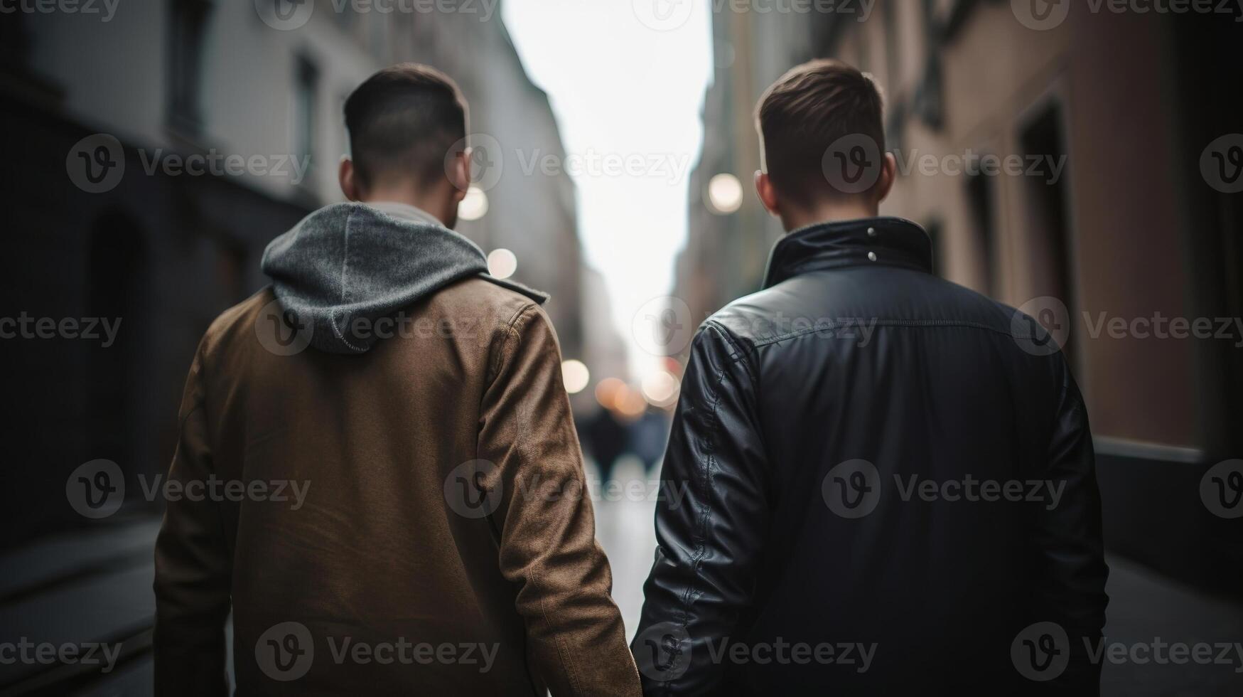 two gays hold hands, close-up on hands, clouded bokeh foundation. photo