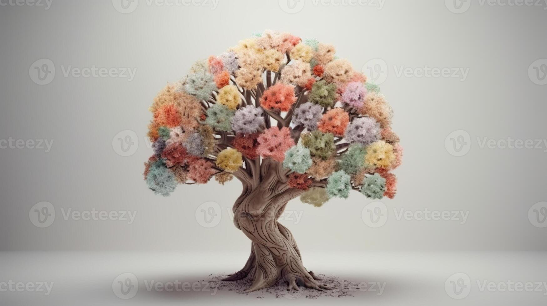 Human brain tree with creates, self care and mental thriving concept. Creative resource, photo