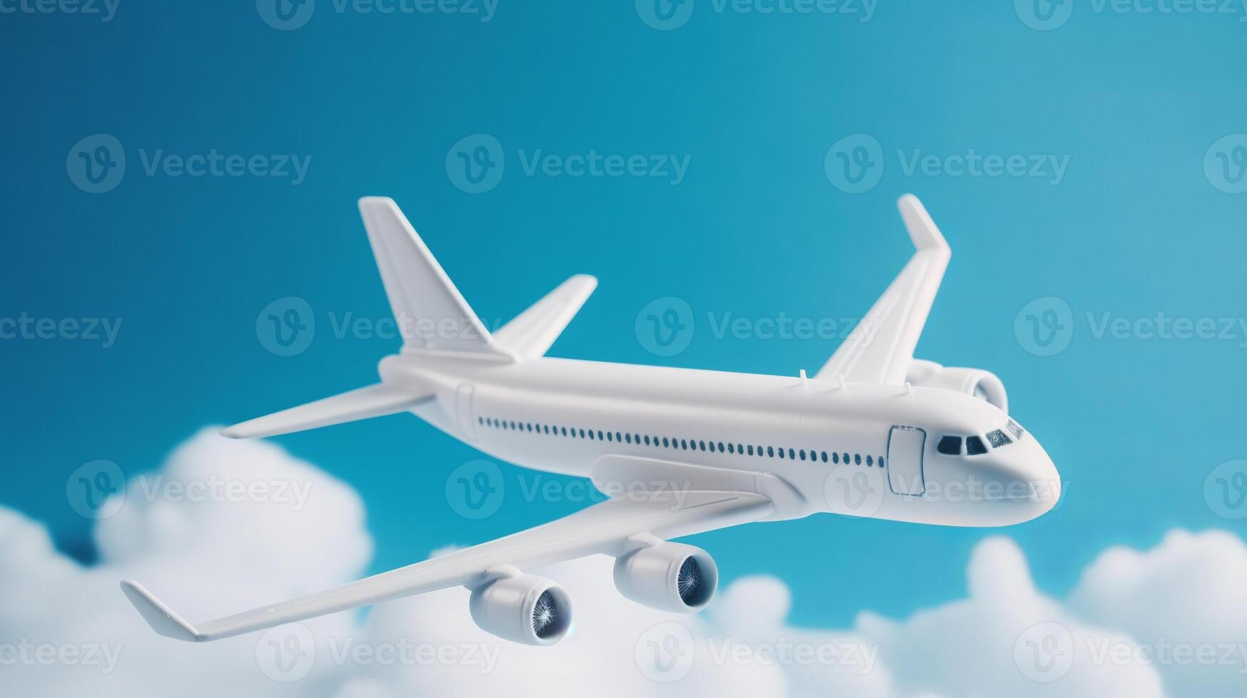 Close of white plane chart with clouds on blue establishment. Creative resource, photo