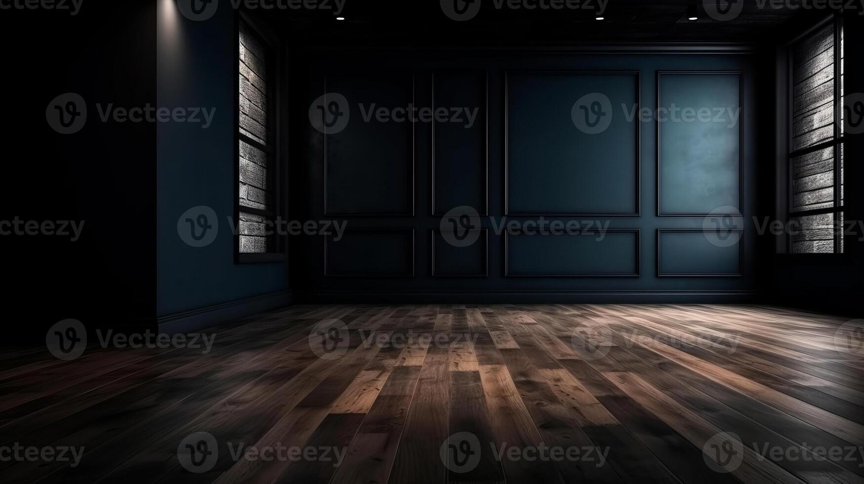 Cleanse light somber divider with shocking chiaroscuro and wooden floor. Facilitate establishment for thing presentation. Creative resource, photo