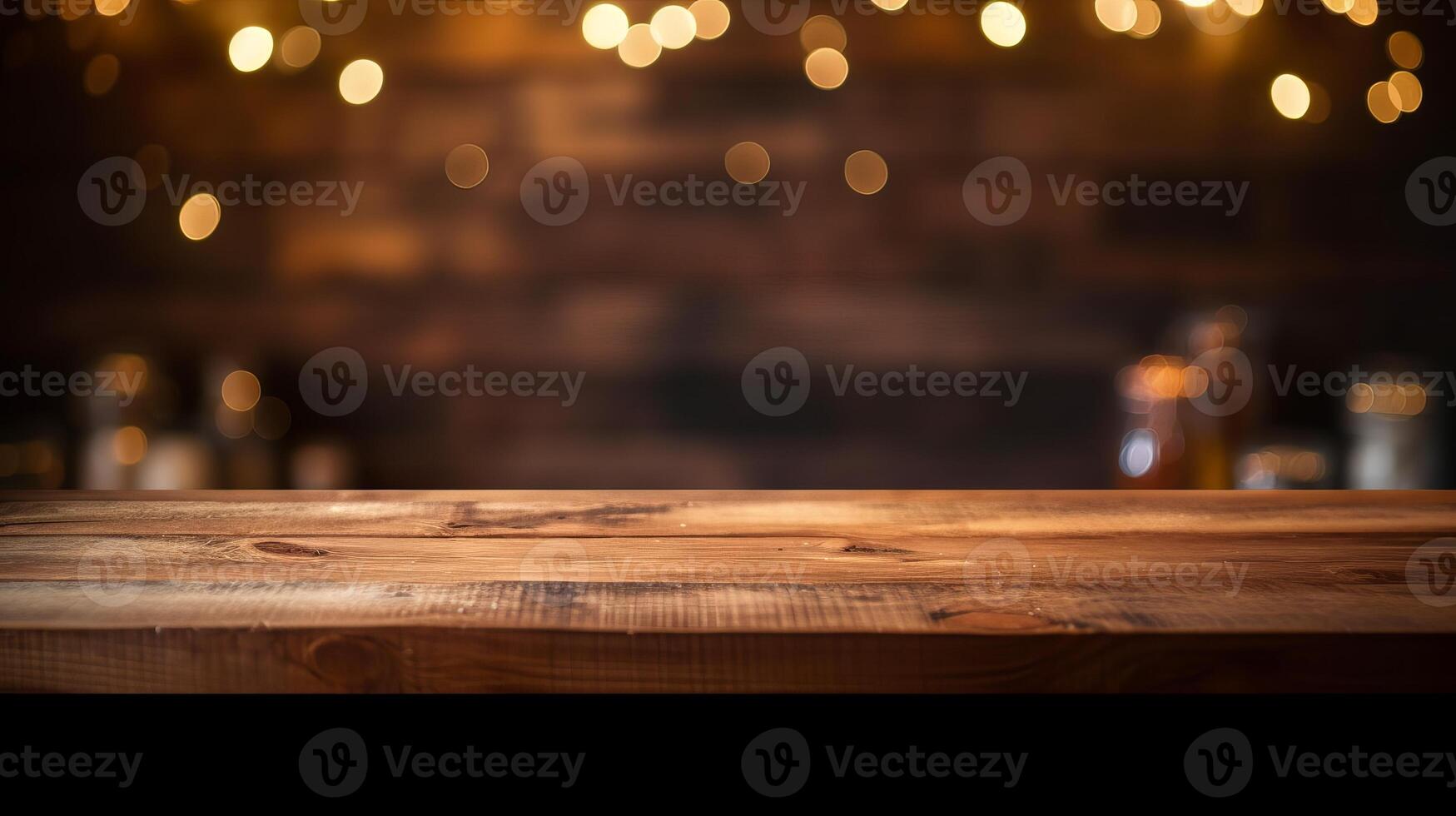 Cleanse wooden table beat with out of center lights bokeh common farmhouse kitchen establishment. Creative resource, photo