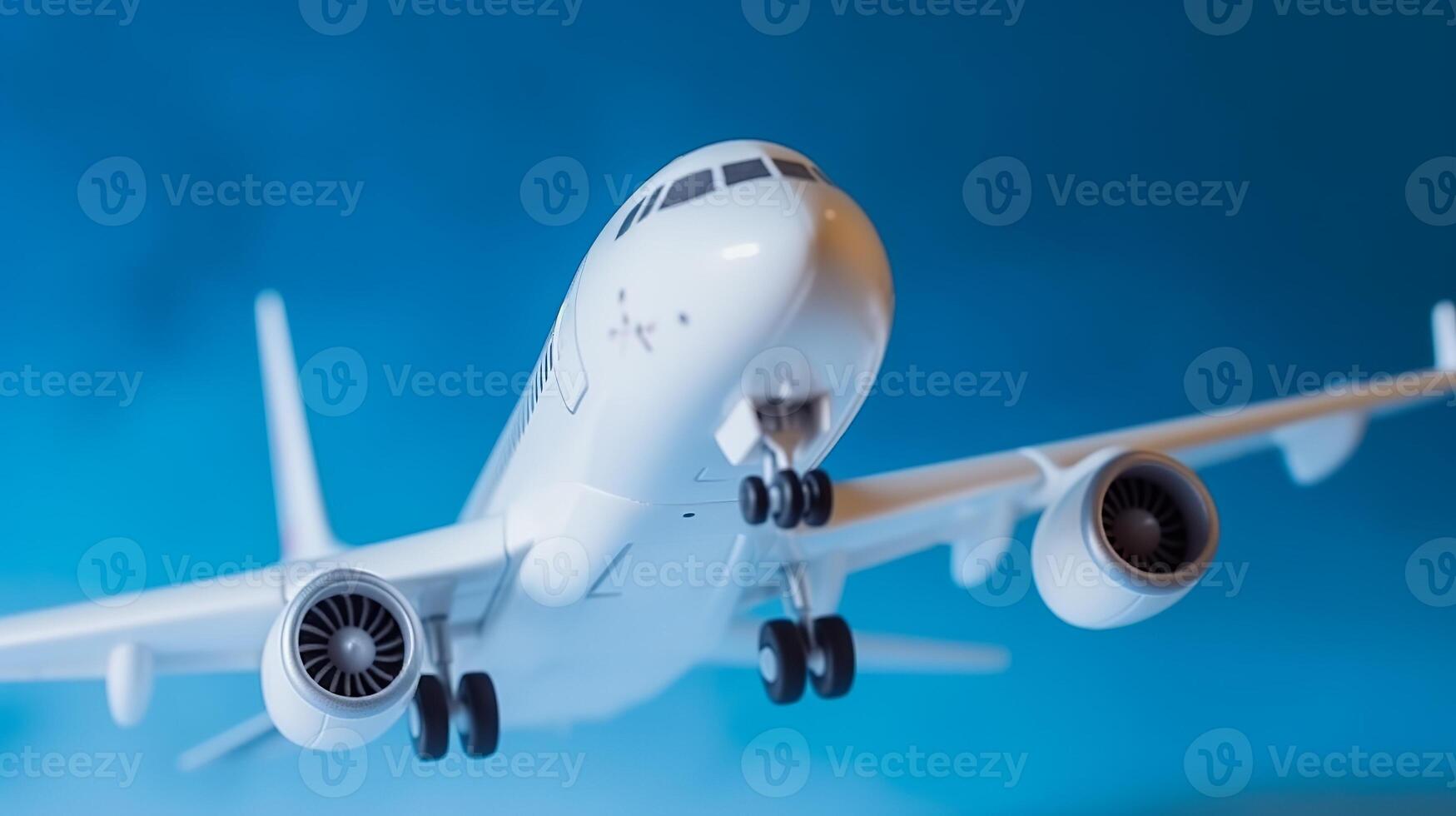Near of white plane chart with clouds on blue foundation. Creative resource, photo