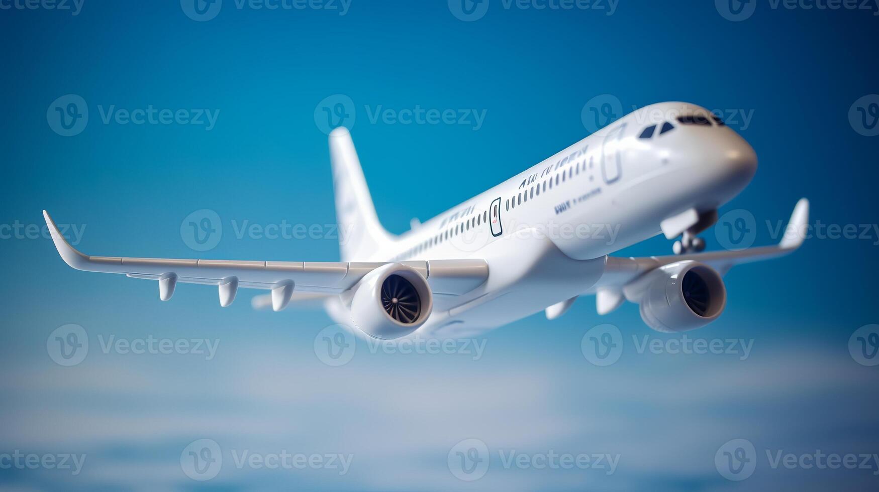 Near of white plane chart with clouds on blue foundation. Creative resource, photo