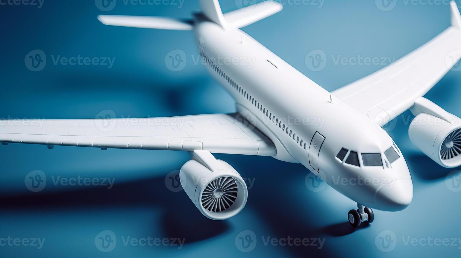 Near of white plane chart with clouds on blue foundation. Creative resource, photo