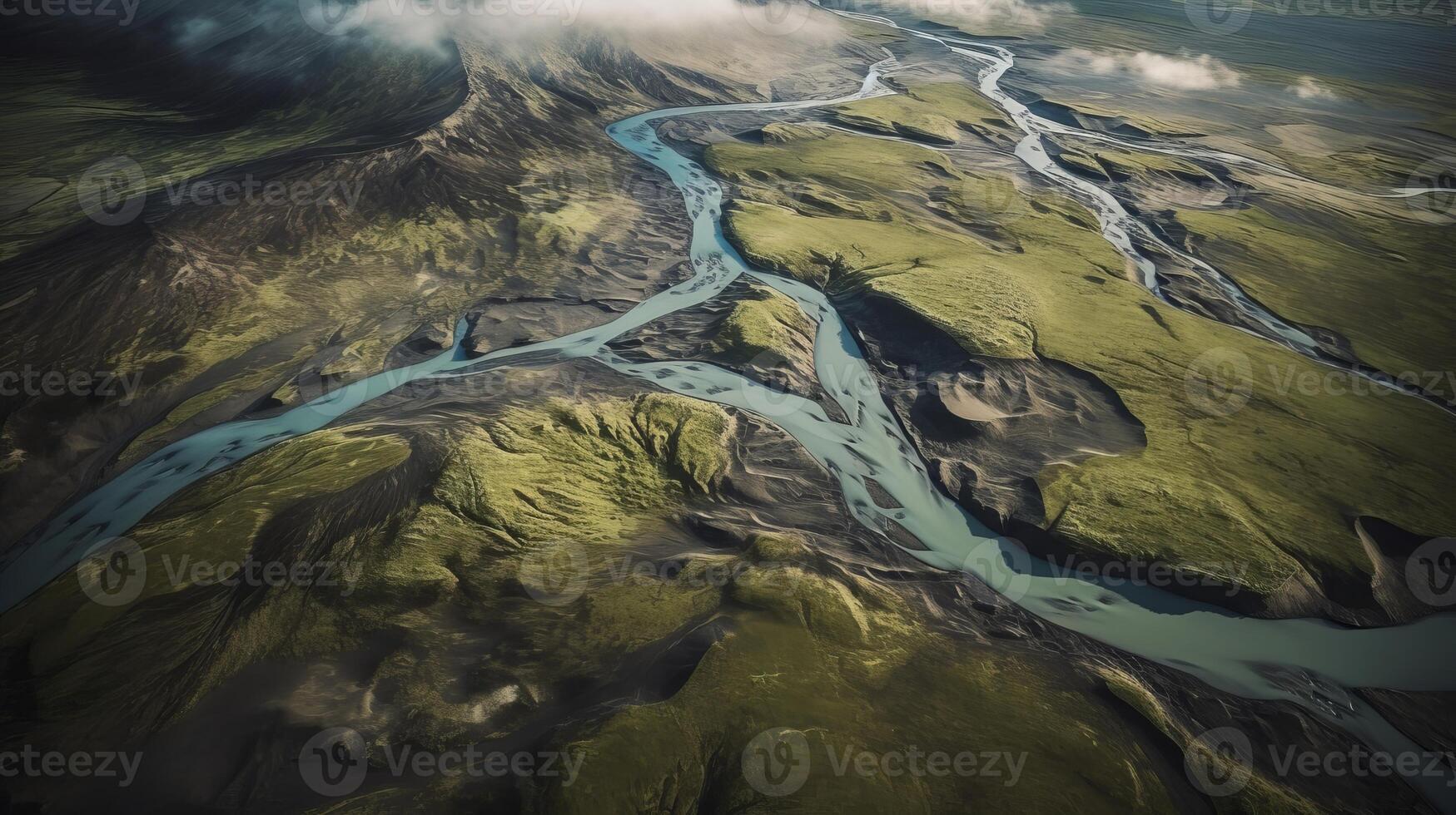airborne picture of an icelandic stream. photo