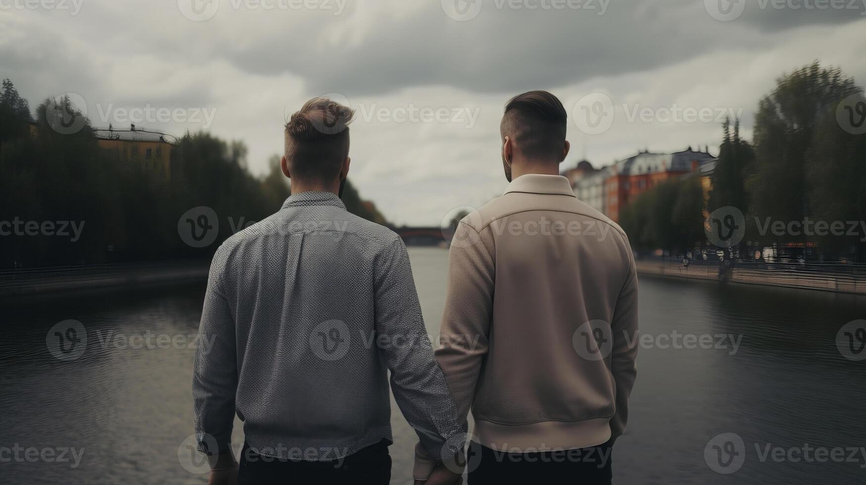 two gays hold hands, close-up on hands, clouded bokeh foundation. photo