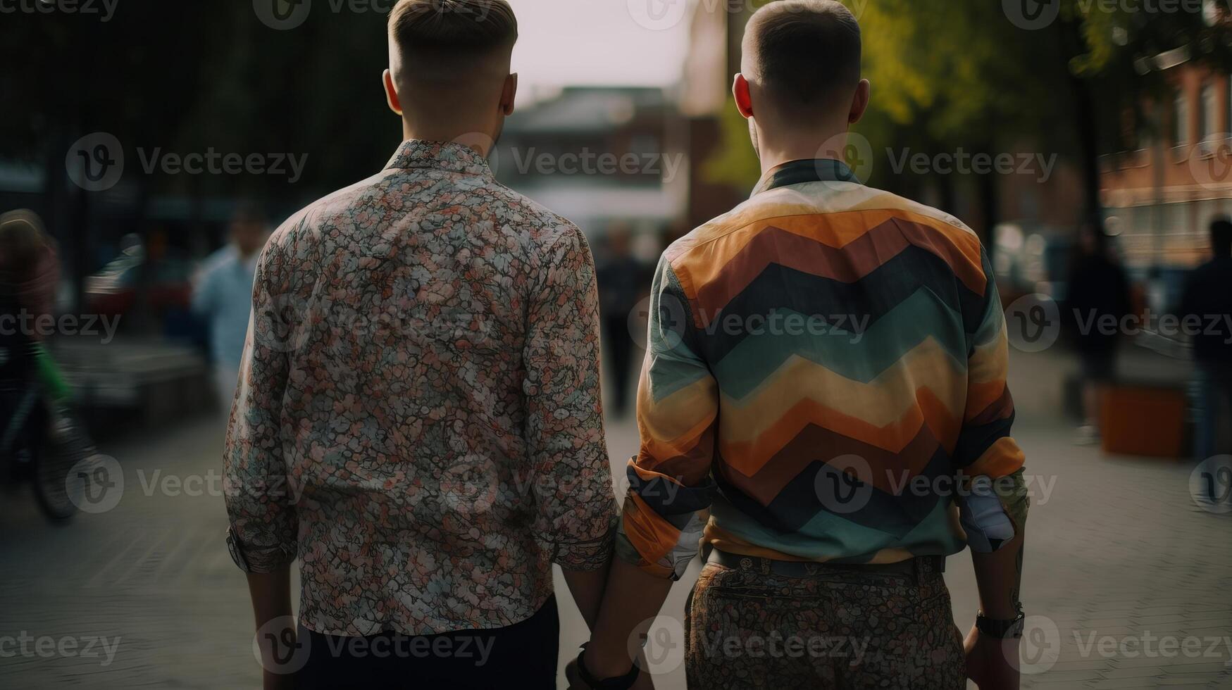two gays hold hands, close-up on hands, clouded bokeh foundation. photo