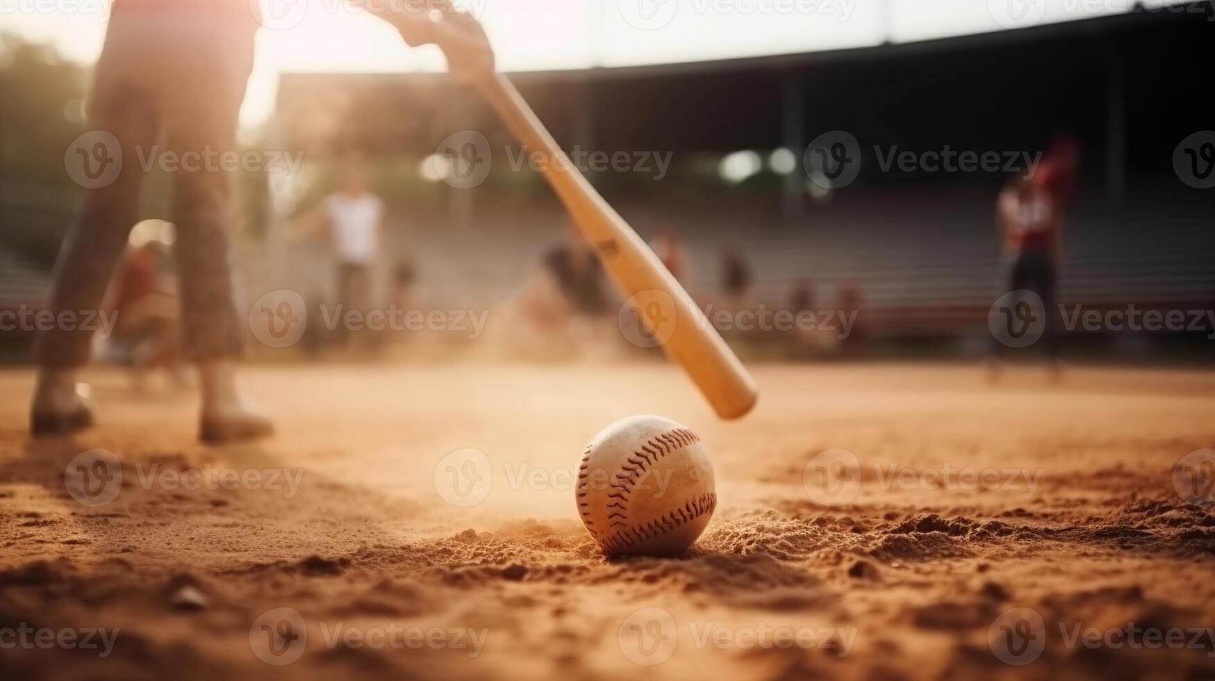 Baseball ball, competitor bat swing and speed on open talk about wear field with assemble and cloud. Creative resource, photo